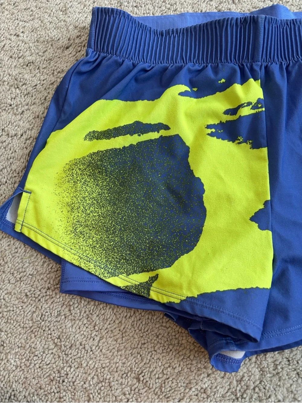 Nike Royal Blue Athletic Shorts with Neon Green Graphic, Women’s XS